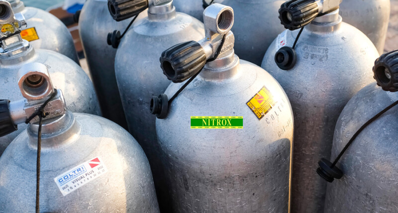 Scuba tank with Nitrox label