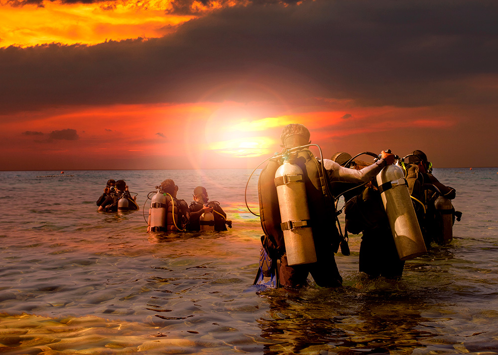Group prepares for night dive
